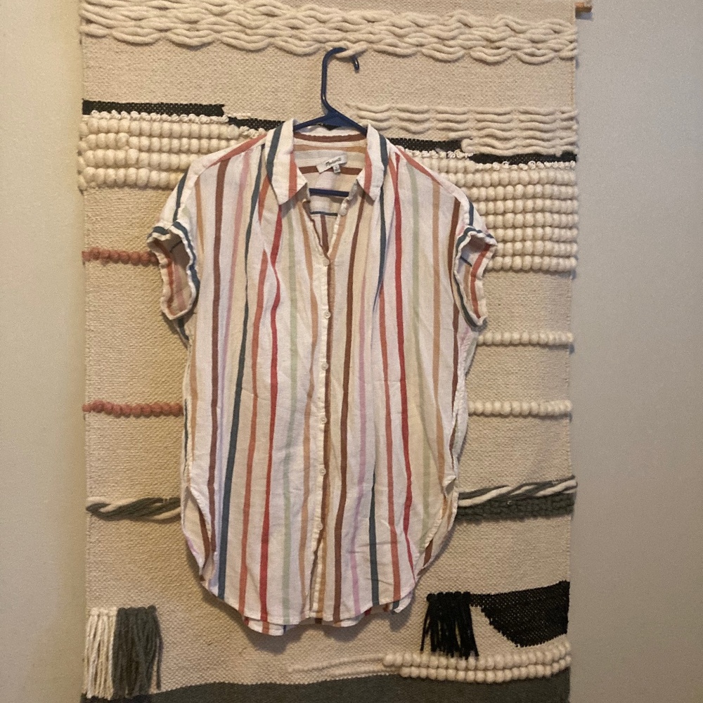 rainbow striped button down blouse